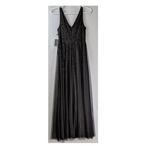 Adrianna Papell Sleeveless Beaded V Neck Gown